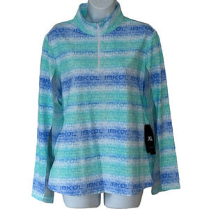 IBKUL Long Sleeve Pullover XL Zip Mock Stretch Blue Golf Pickleball UPF 50